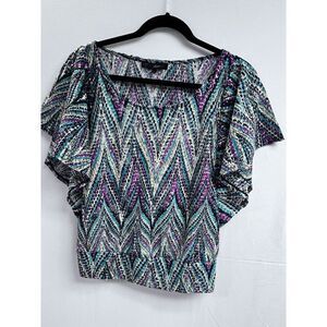 Heartsoul Womens Tunic Batwing Multicolored Blouse Chevron Print Small